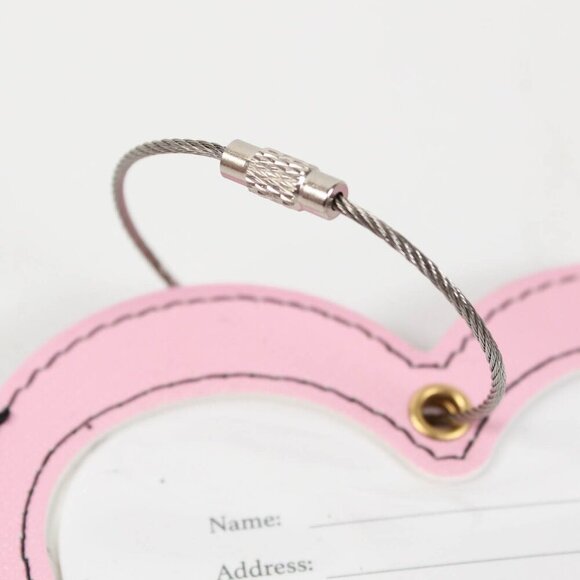 Black & Pink Heart & Ribbon Luggage Tags - Set of Two - NEW - Picture 3 of 4